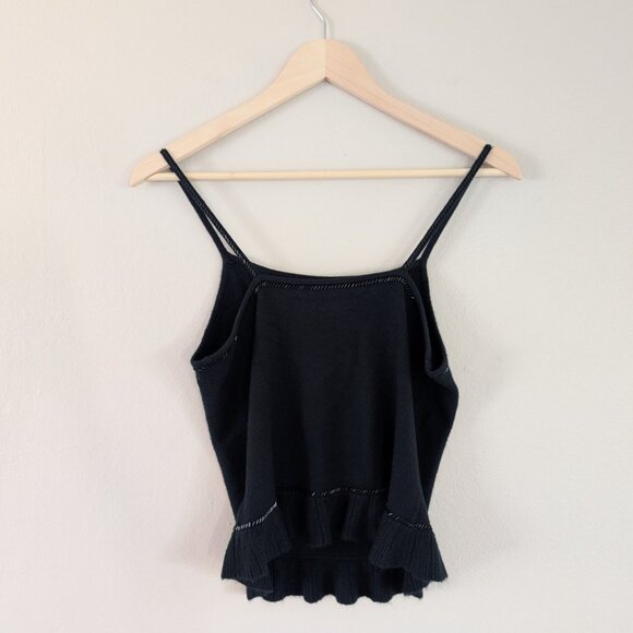 Tommy Hilfiger Black Y2K Spaghetti Strap Knit Top Beaded with‎ Ruffles Size SP - Picture 9 of 14